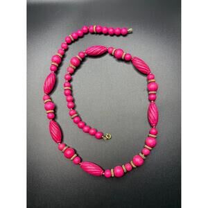 Vintage Fuscia Carved Beaded Necklace